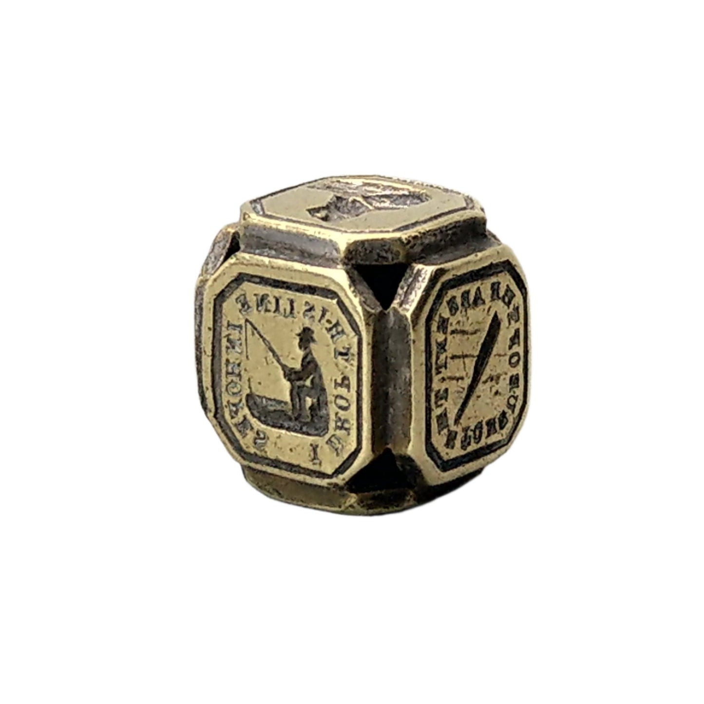 Victorian Brass Cube Dice Seal with Mottos