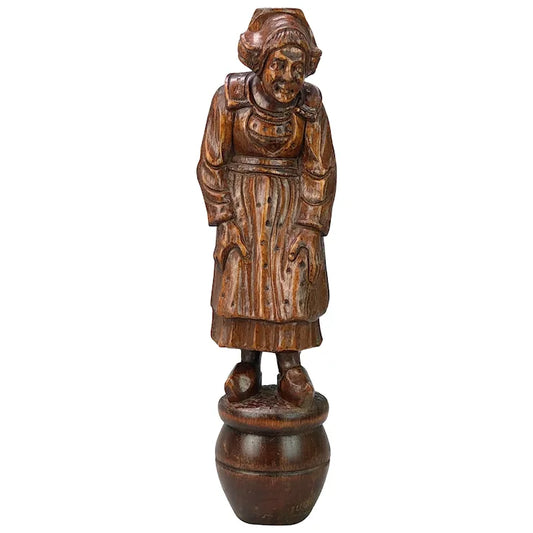 Large Carved Wooden Figure Depicting a Dutch Elderly Woman in Traditional Attire