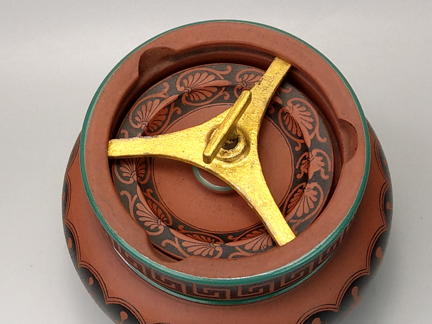 Victorian Tobacco jar Prattware with Greek key and Brass Lock