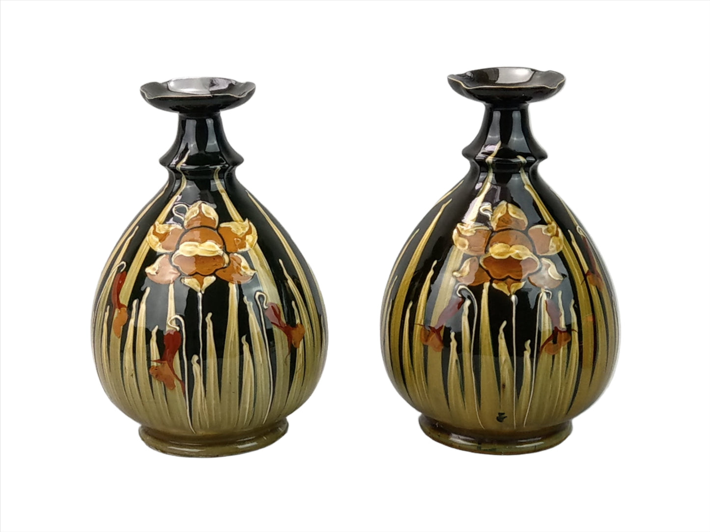 Pair of Art Nouveau pottery vases with Daffodils