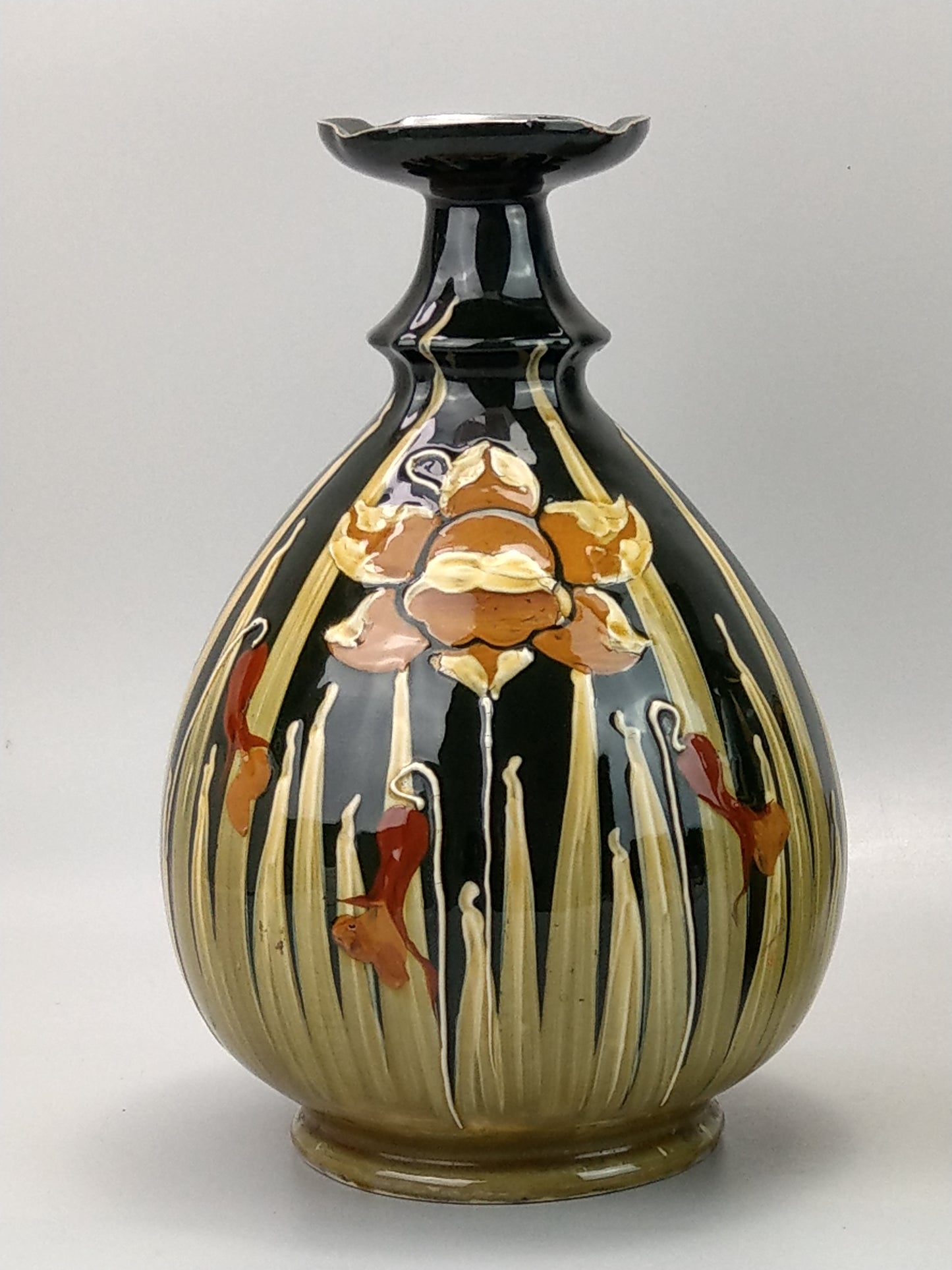 Pair of Art Nouveau pottery vases with Daffodils