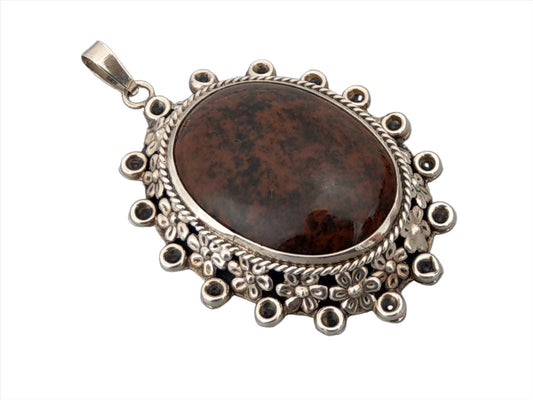 Large Oval Sterling Silver Locket pill box with Brown cabochon stone by Ari D Norman 1977