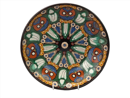 Swiss Art Deco Majolica Plate with owls by Thoune signature AS