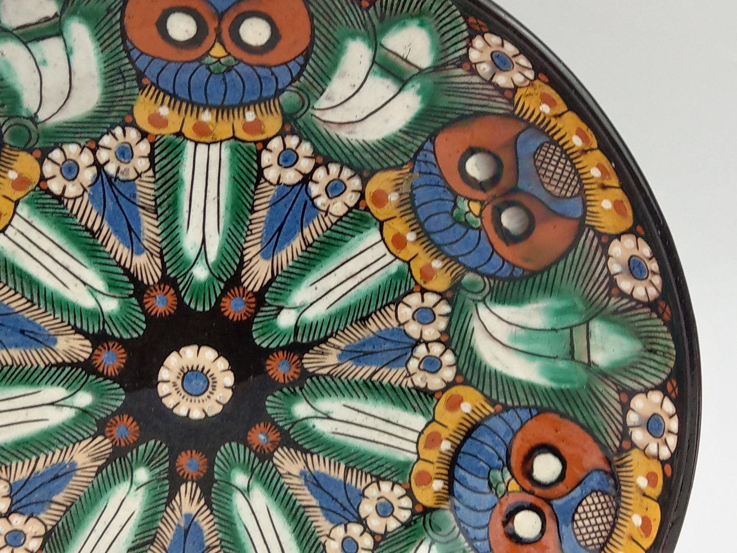 Swiss Art Deco Majolica Plate with owls by Thoune signature AS