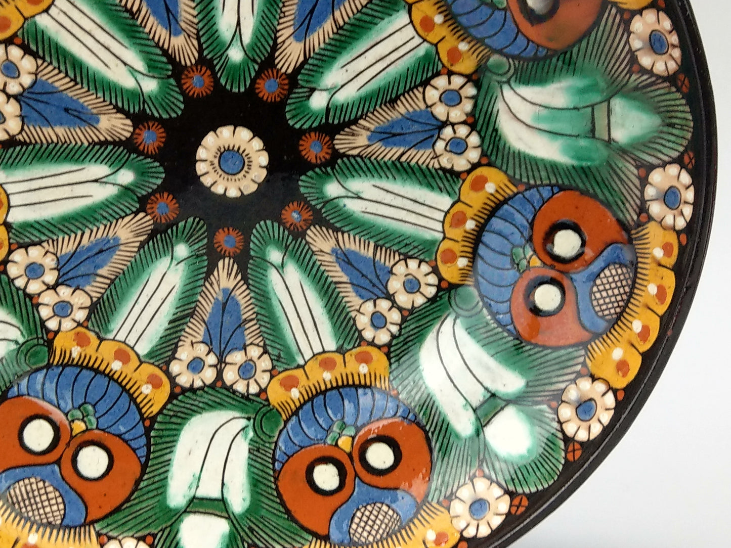 Swiss Art Deco Majolica Plate with owls by Thoune signature AS