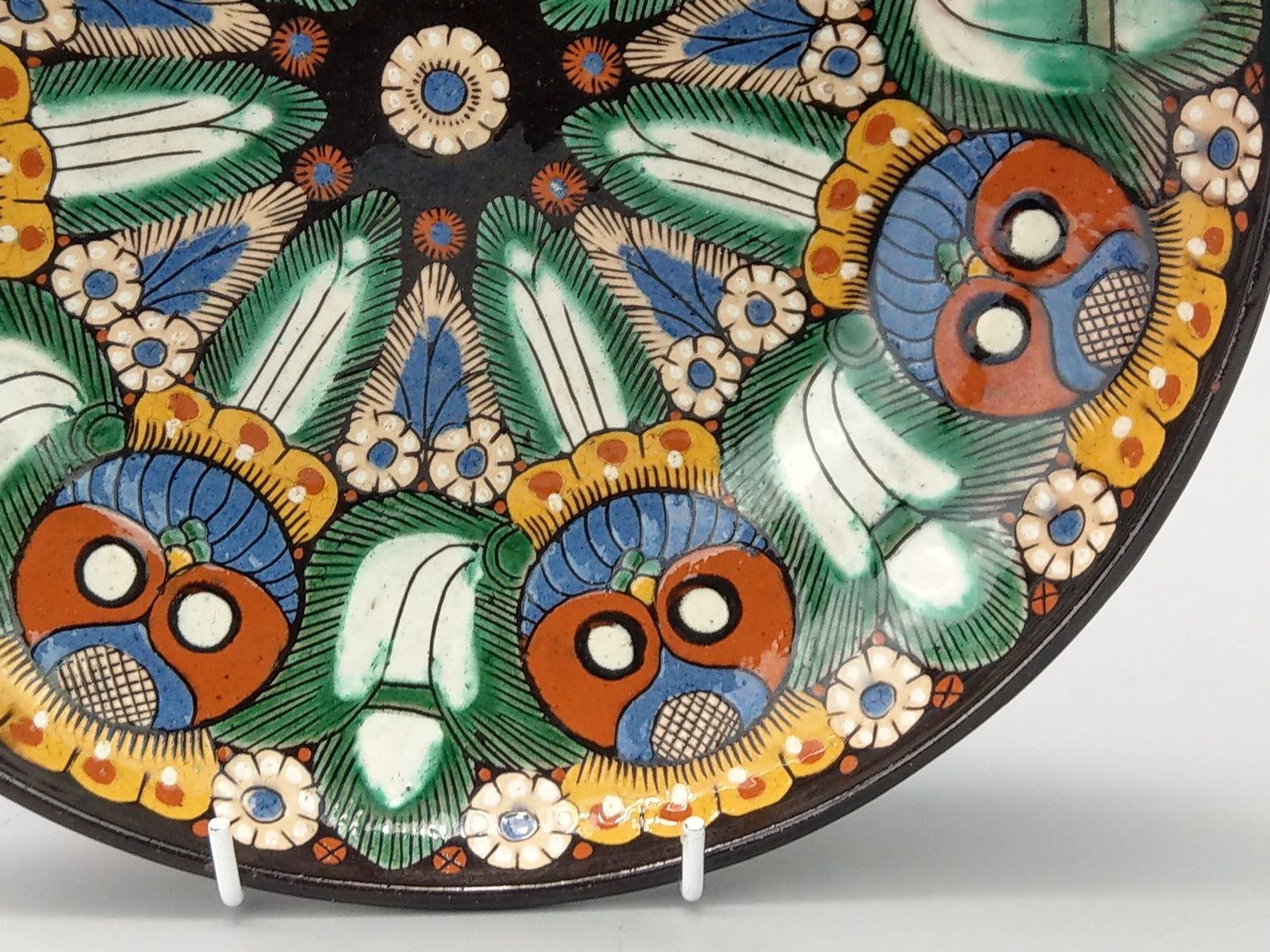 Swiss Art Deco Majolica Plate with owls by Thoune signature AS
