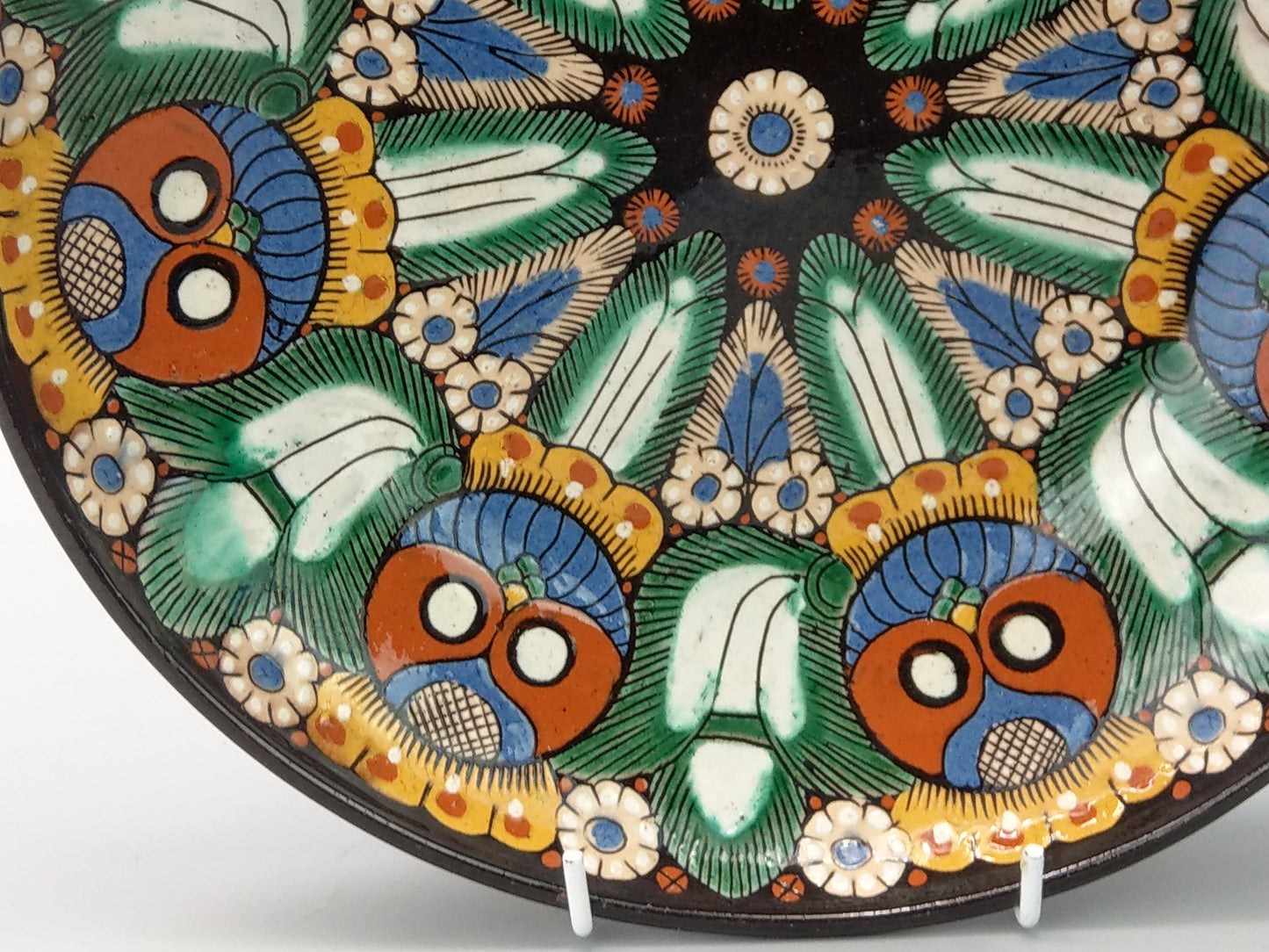 Swiss Art Deco Majolica Plate with owls by Thoune signature AS