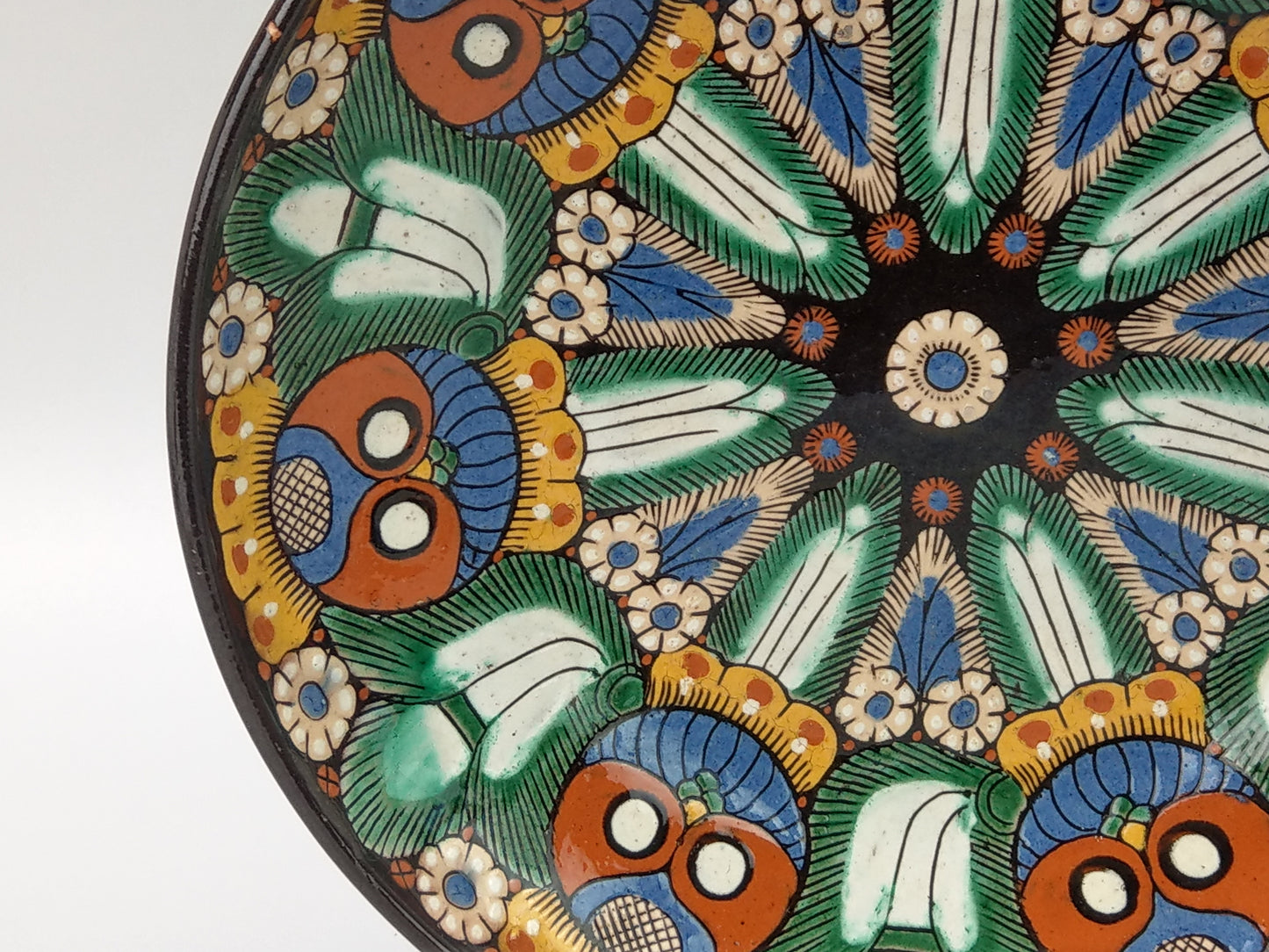 Swiss Art Deco Majolica Plate with owls by Thoune signature AS