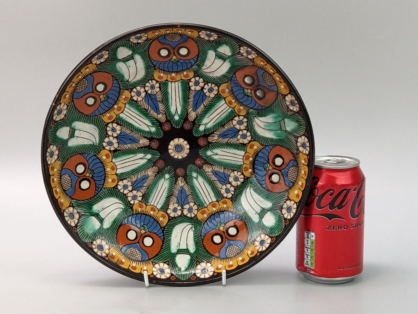 Swiss Art Deco Majolica Plate with owls by Thoune signature AS