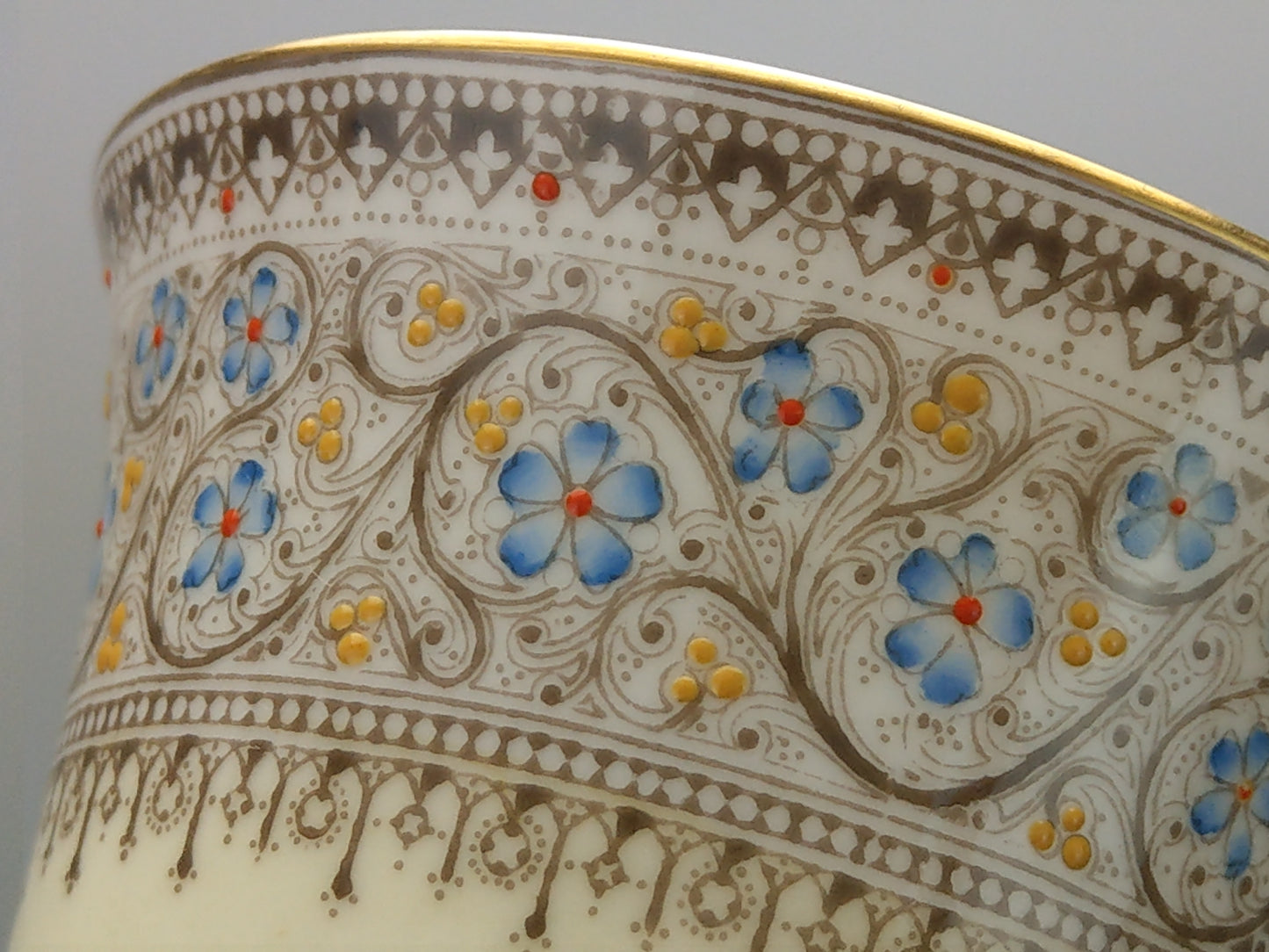 Art Deco coffee set with silver spoons, Royal Worcester Lady Evelyn with Forget-Me-Not Flowers