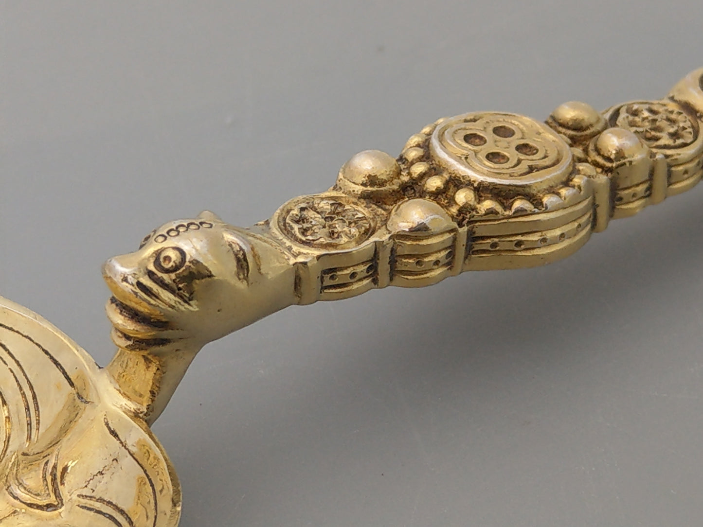 Large anointing spoons in case Gold gilt on Sterling Silver