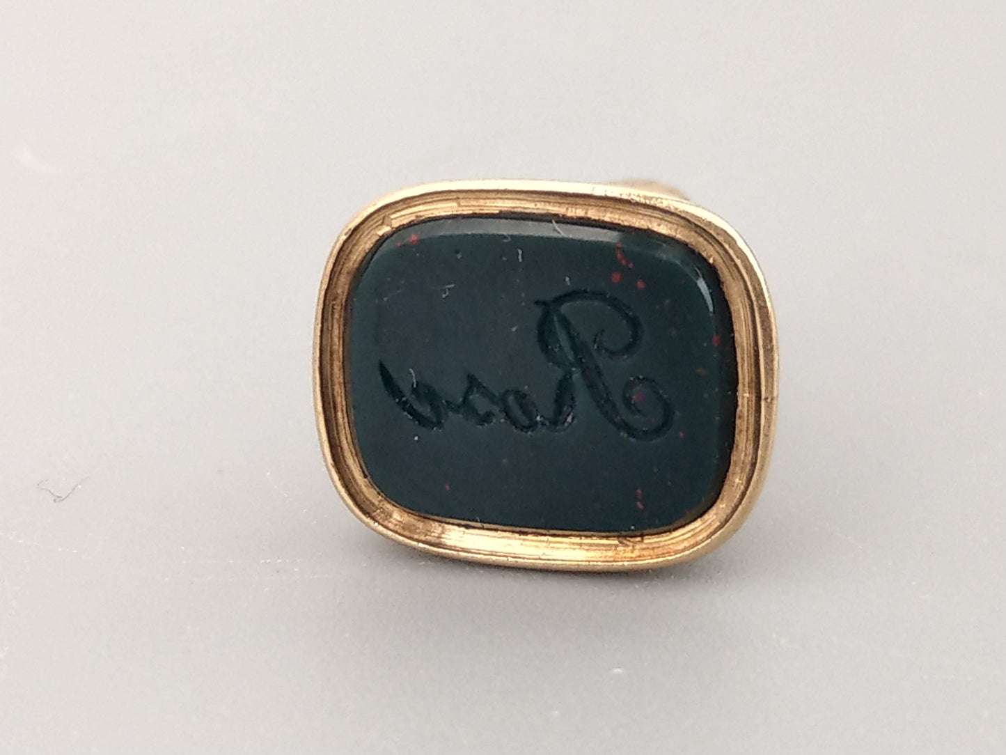 9ct Gold Seal Fob Pendant with Bloodstone Name Rose I