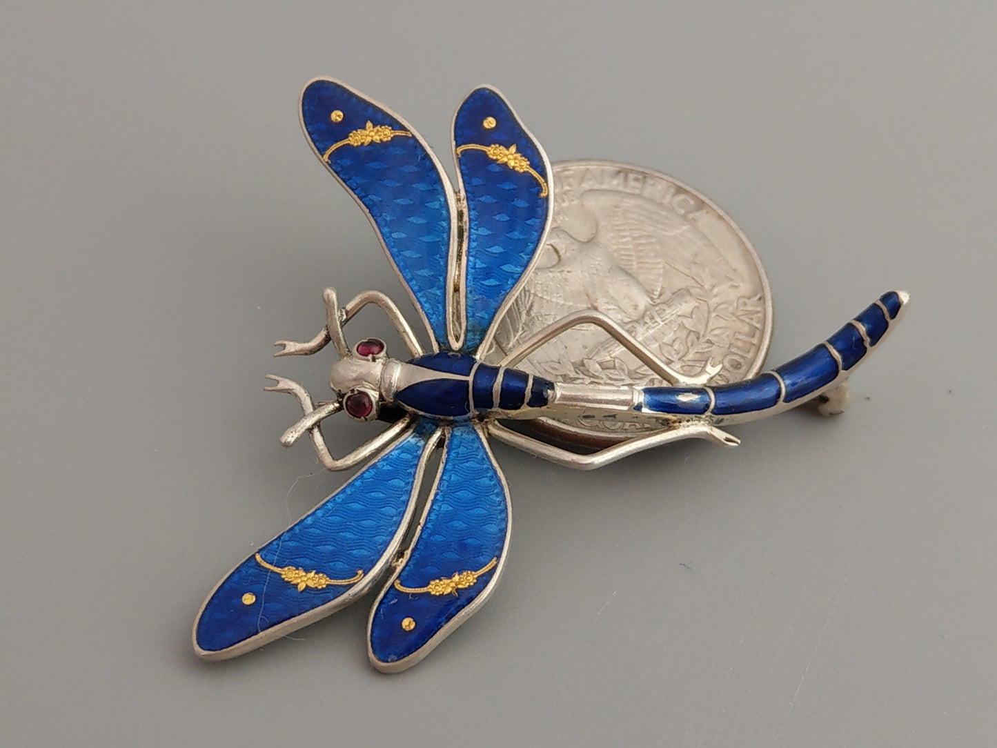 Guilloche enamel dragonfly brooch by Meyle and Mayer
