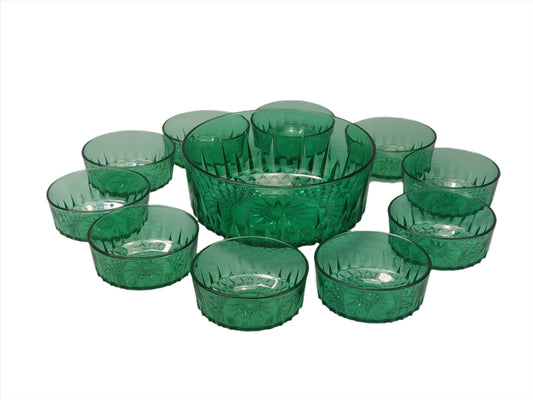 Vintage Fruit salad set Arcoroc emerald green