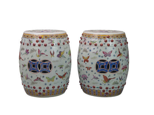 Chinese garden seats Famille rose with butterfly's