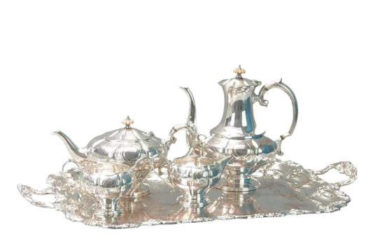 Large Antique Tea and Coffee set plate on copper by Charles. S. Green