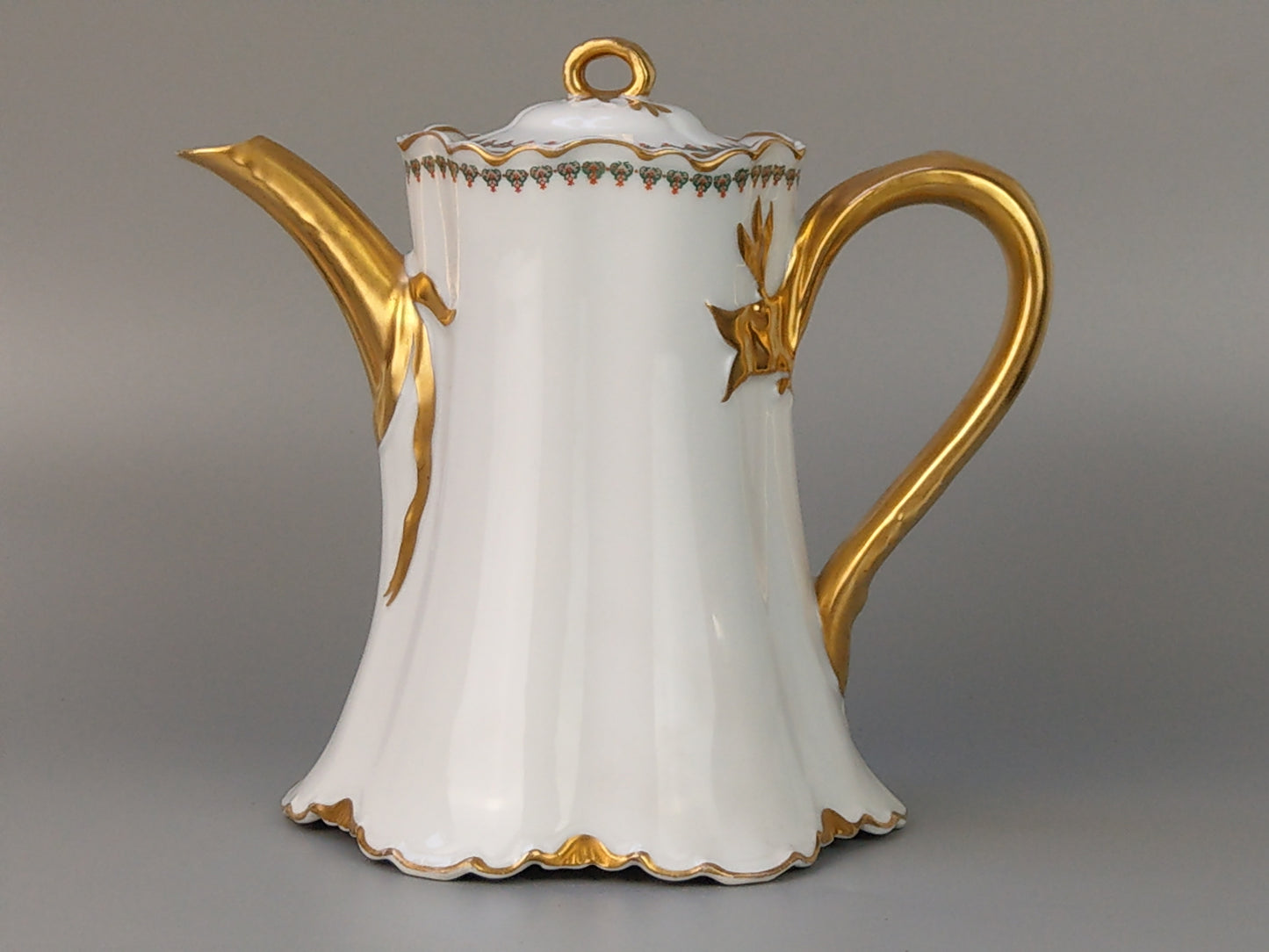 White & Gold Limoges Coffee pot with cups by Haviland