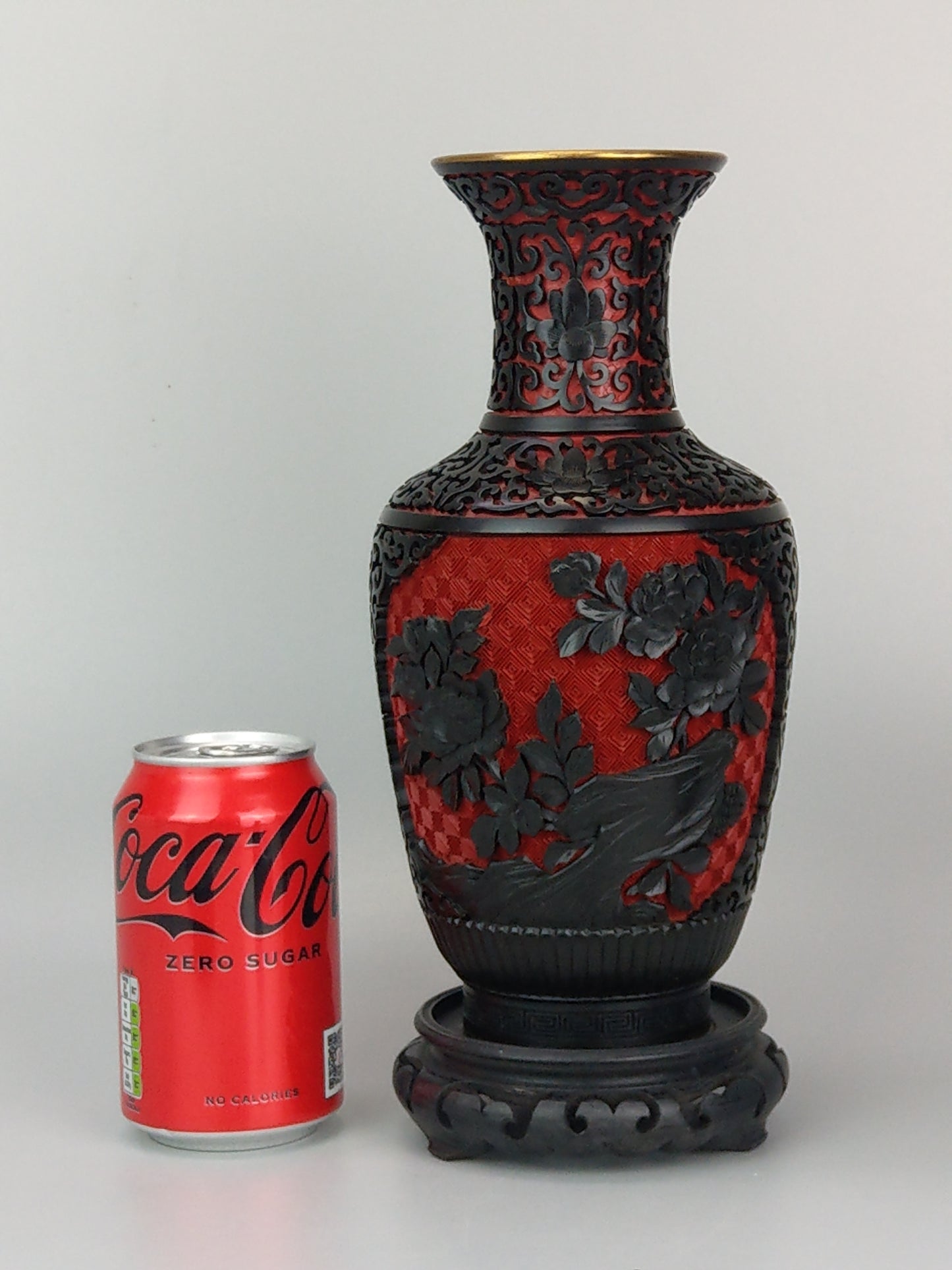 Chinese Black & Red Cinnabar Vase