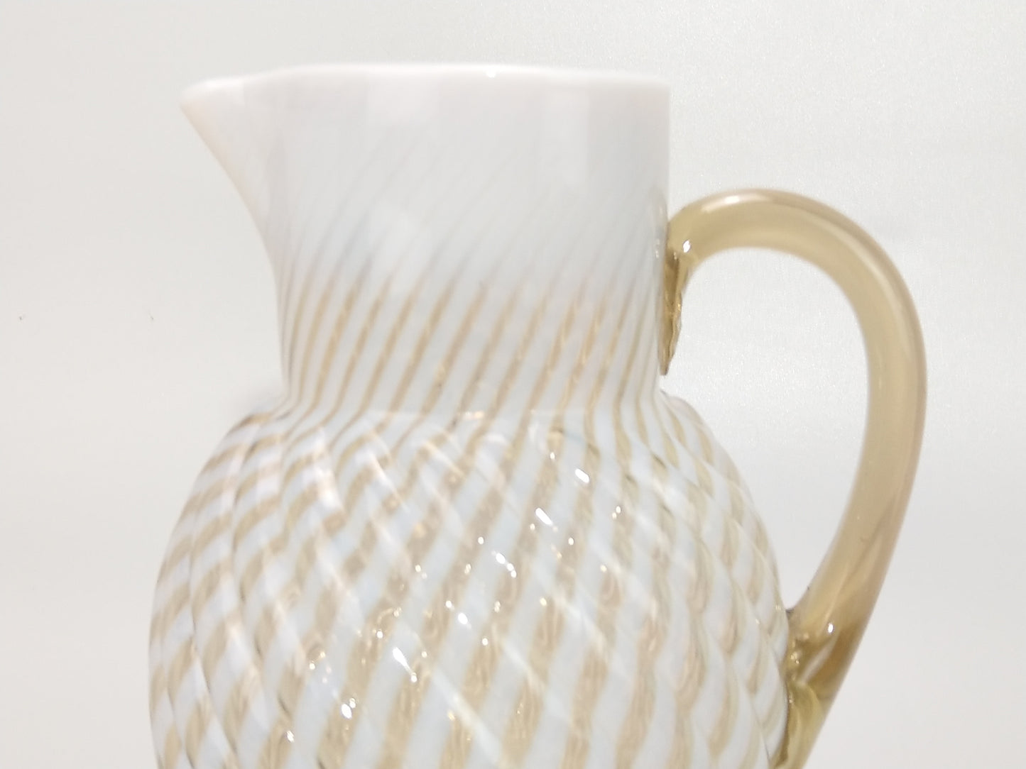 Vaseline Opalescent Glass Pitcher Reverse Swirl Buckeye No. 528