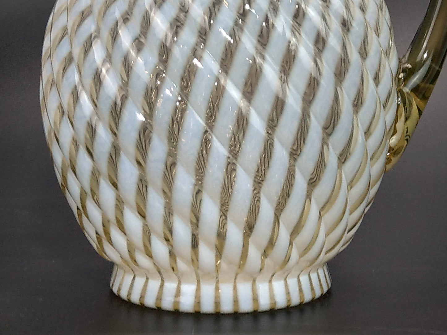 Vaseline Opalescent Glass Pitcher Reverse Swirl Buckeye No. 528
