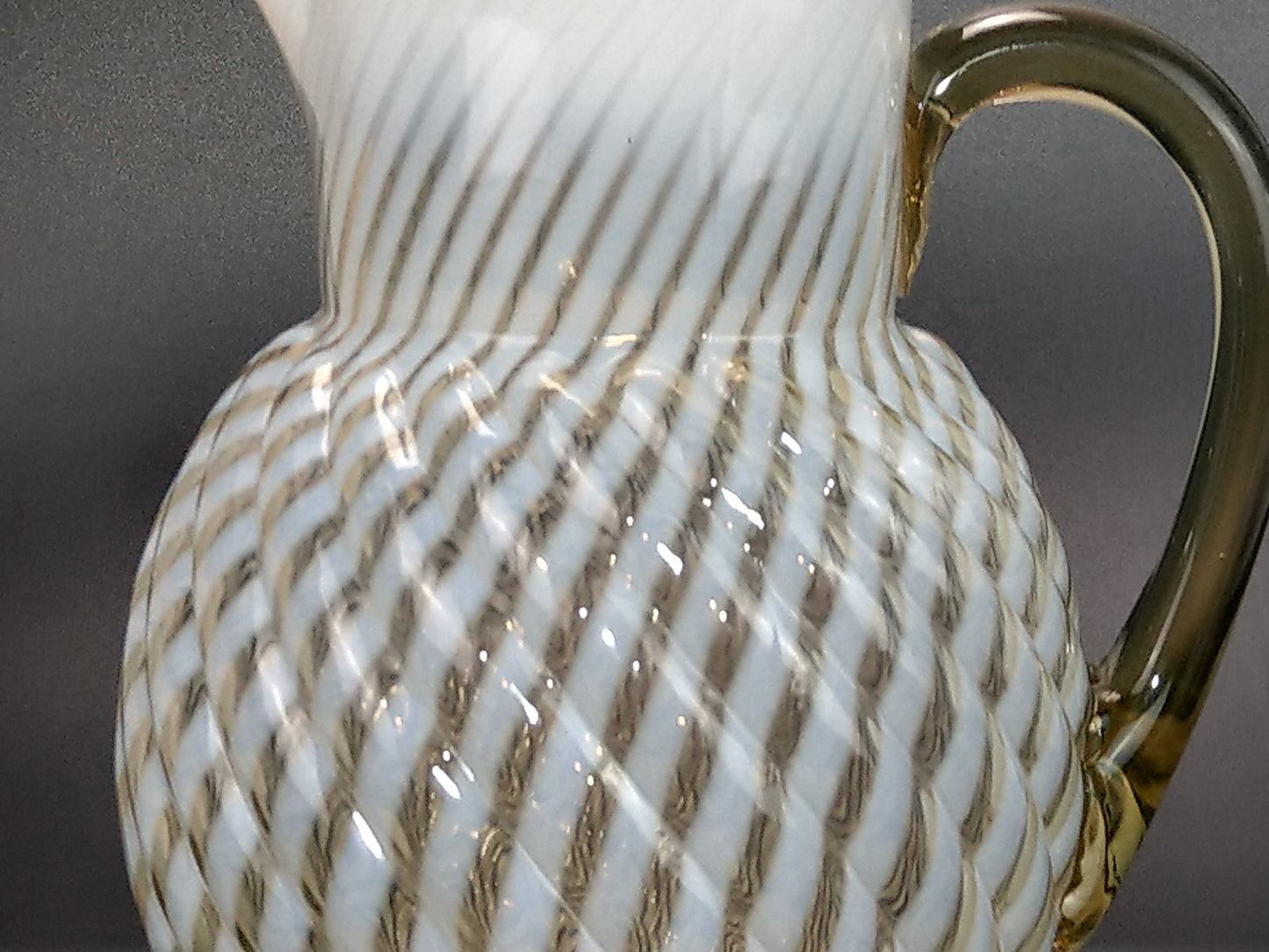 Vaseline Opalescent Glass Pitcher Reverse Swirl Buckeye No. 528
