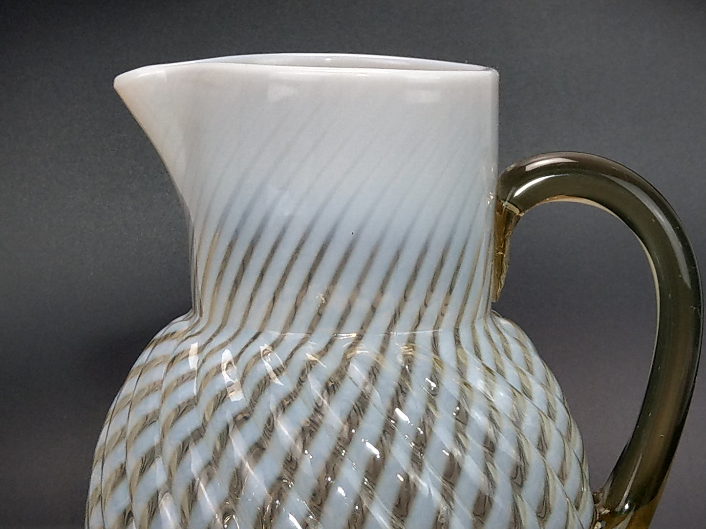 Vaseline Opalescent Glass Pitcher Reverse Swirl Buckeye No. 528