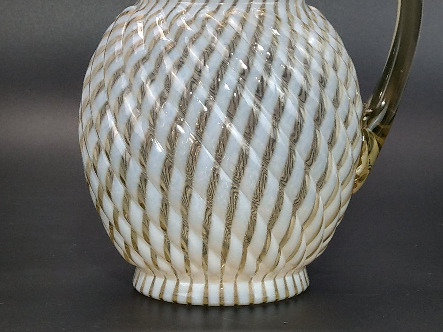 Vaseline Opalescent Glass Pitcher Reverse Swirl Buckeye No. 528
