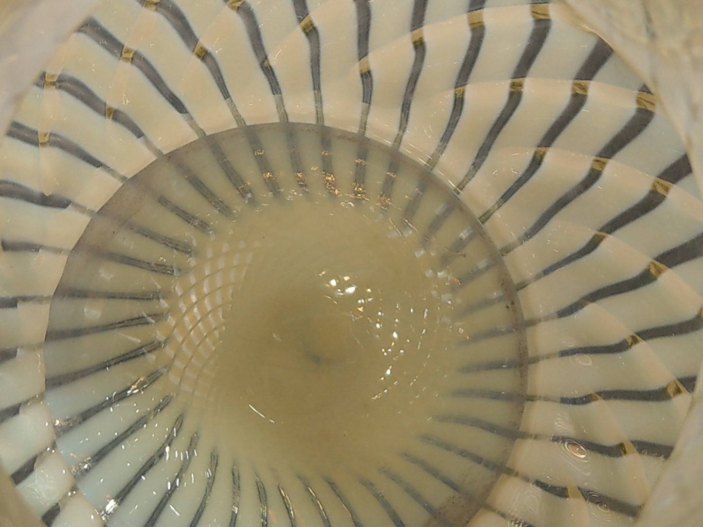 Vaseline Opalescent Glass Pitcher Reverse Swirl Buckeye No. 528