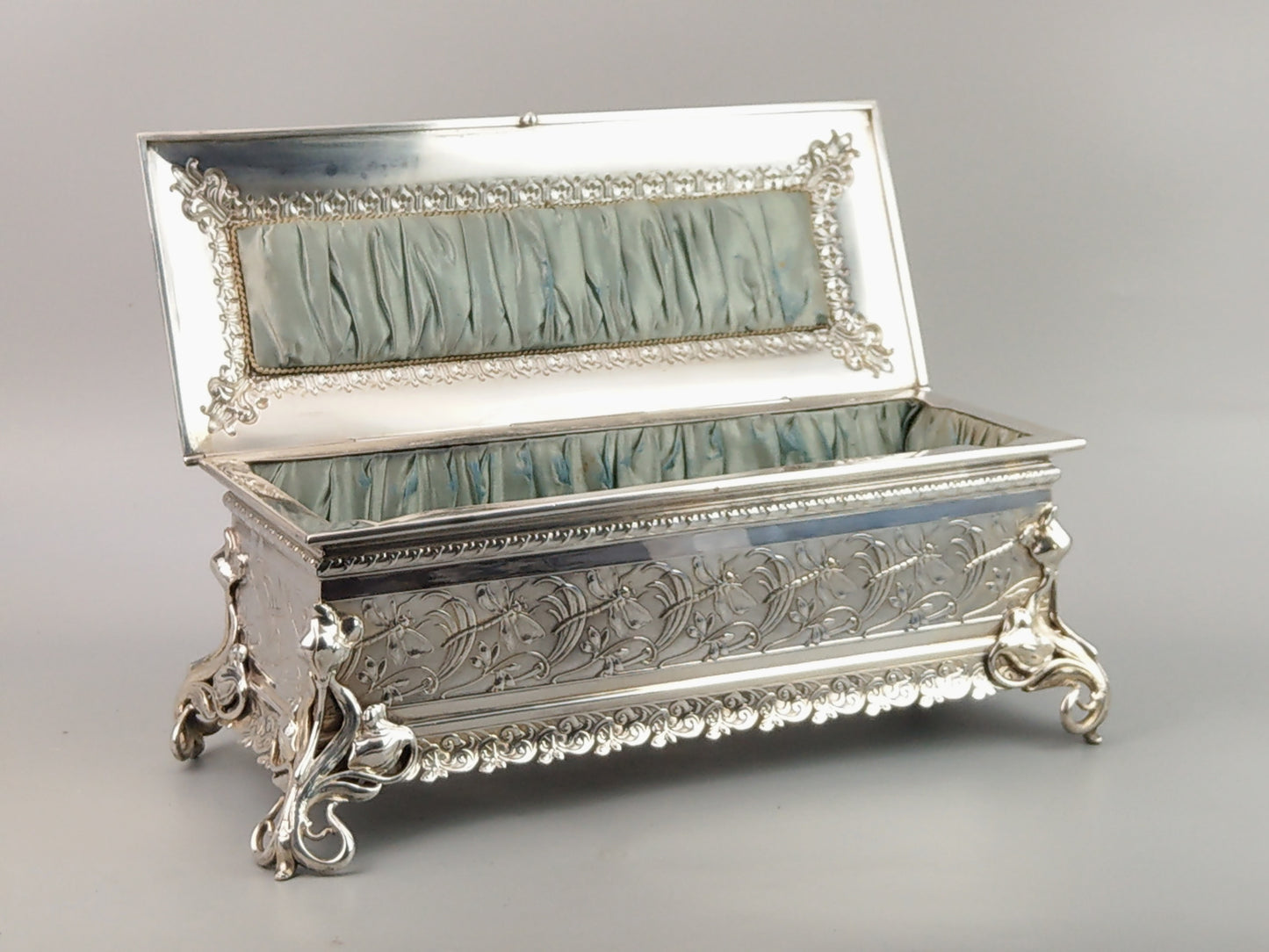 Large Jewellery Box WMF Silverplate Casket with Dragonflies and Bees, c.1906