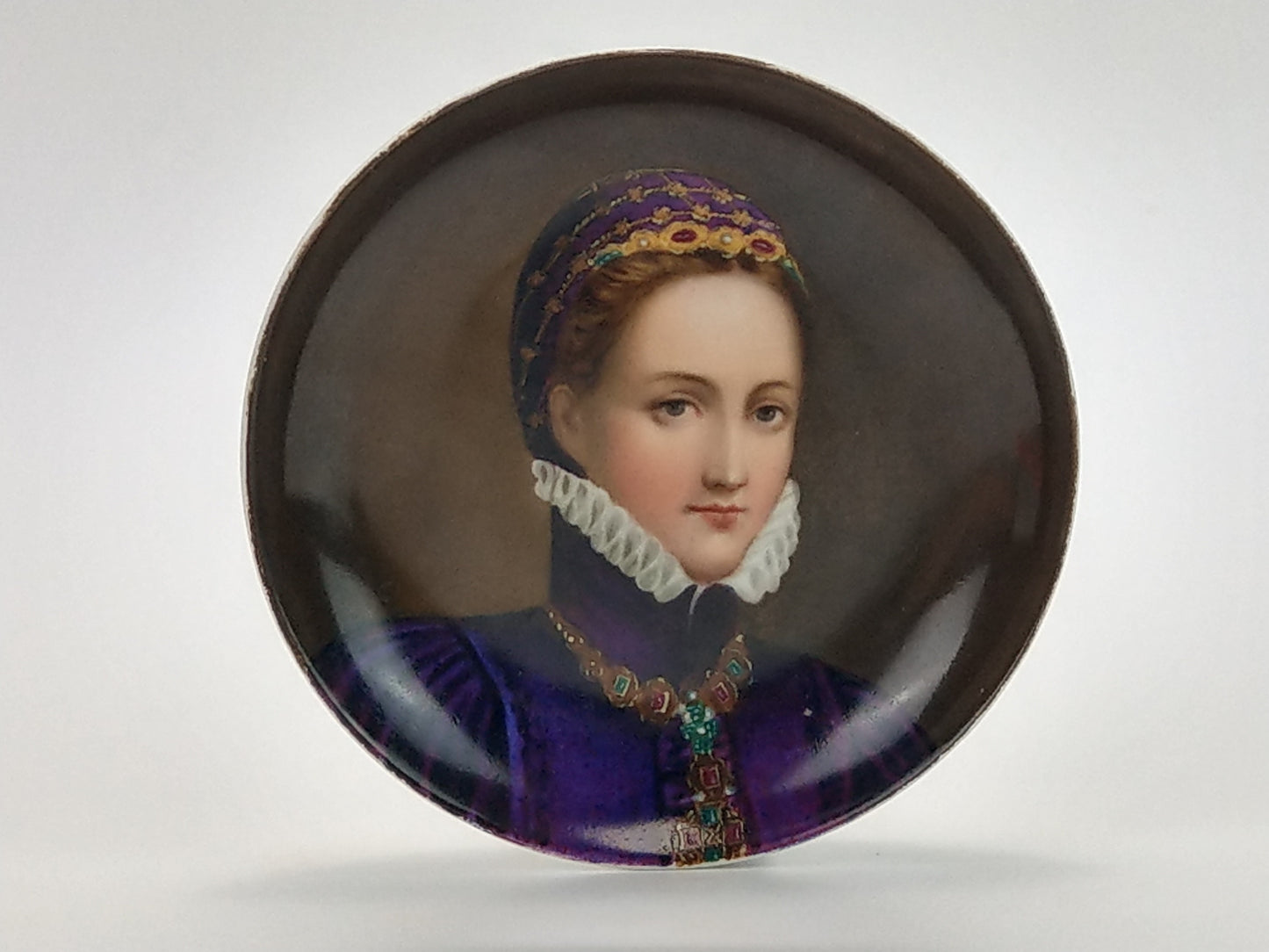 Miniature Cabinet Portrait Plate of Philippine Wesler Vienna Style by Franz Unterberger