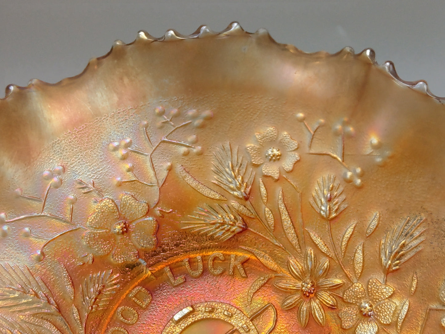 Northwood Good Luck Bowl Clear Marigold Carnival Glass