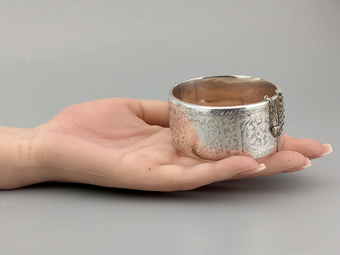 Large Chunky Bangle with Bright-Cut Floral Pattern by Smith and Pepper