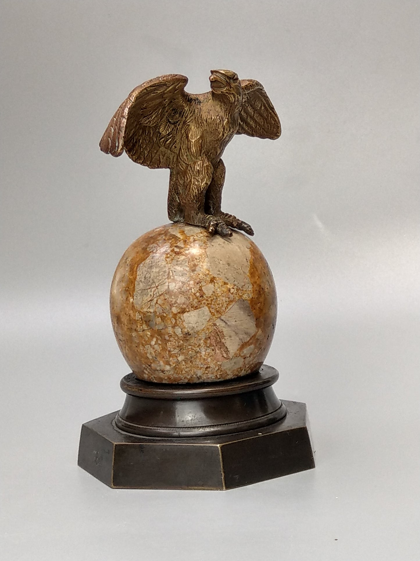 Antique Bronze Eagle on Marble Globe Paperweight