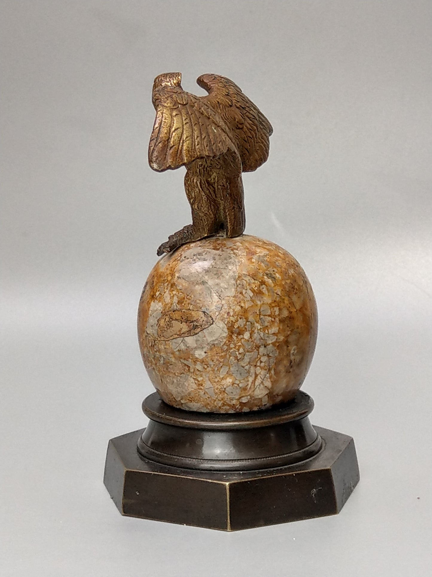 Antique Bronze Eagle on Marble Globe Paperweight