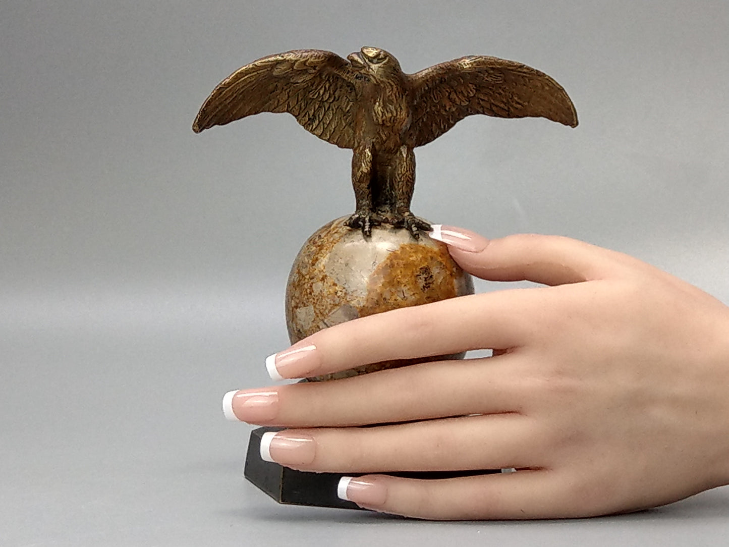 Antique Bronze Eagle on Marble Globe Paperweight