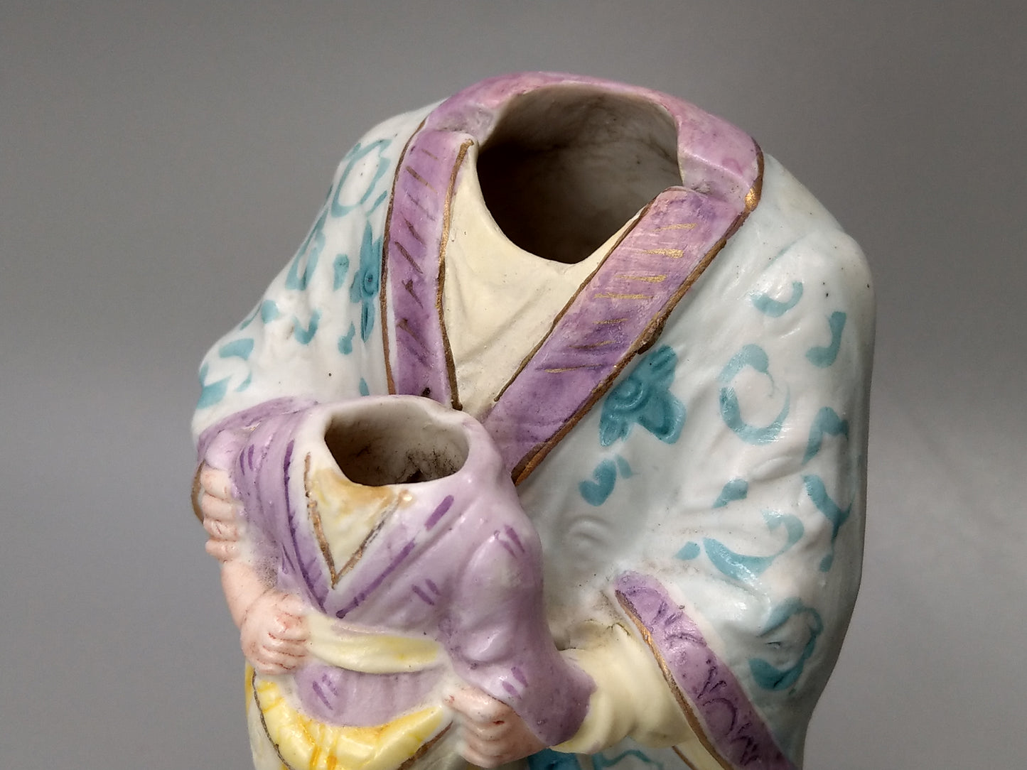 Nodding Head Figurine Granny with Grandson, Double Head, German Bisque Porcelain
