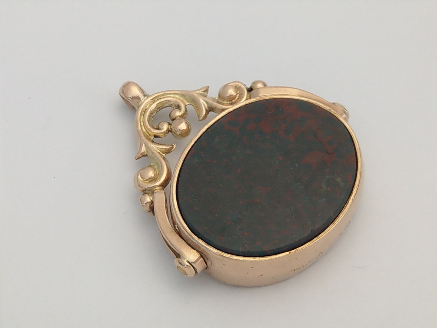 Large 9ct gold Swivel Watch Fob Pendant Bloodstone c1919