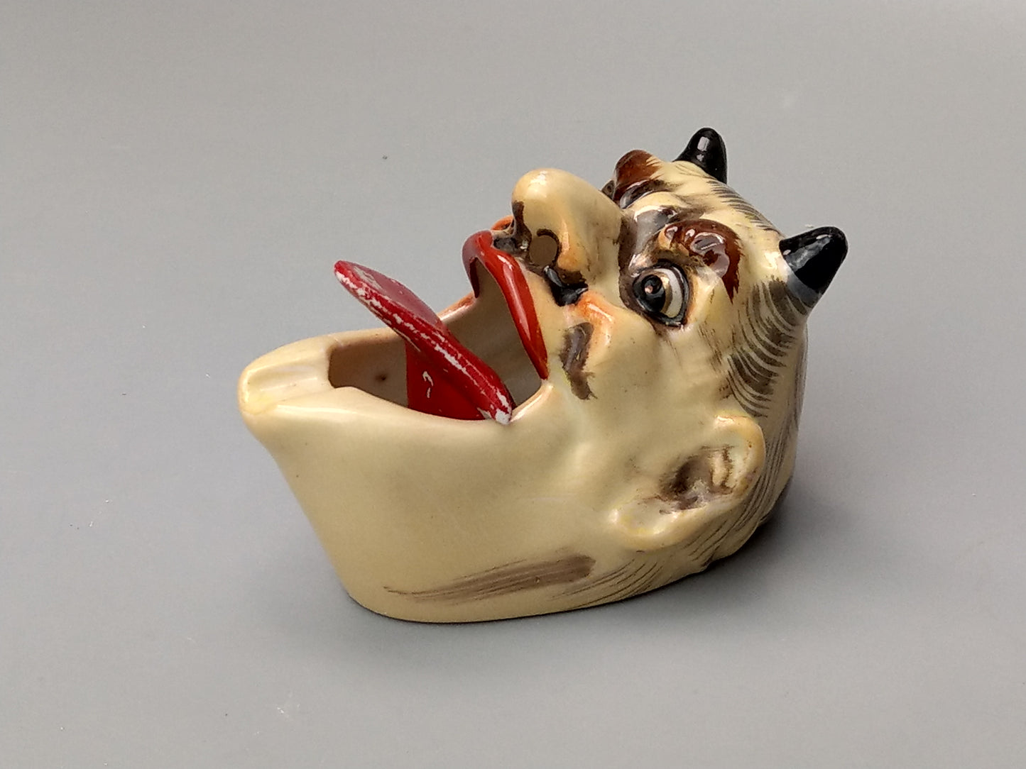 Smoking Head Devil with Nodding Tongue Japanese Novelty Ashtray, c. 1940, T.T. Patent