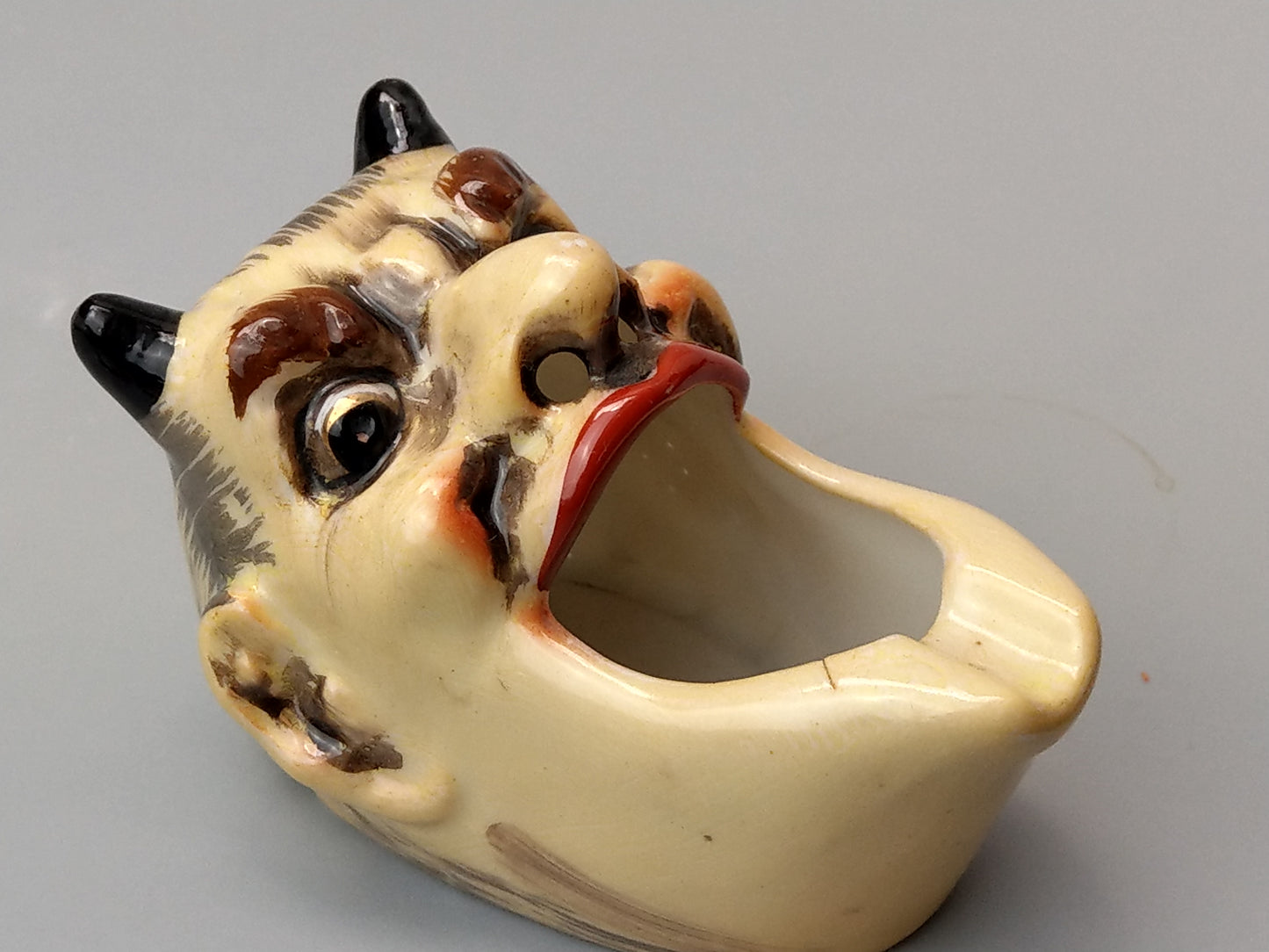 Smoking Head Devil with Nodding Tongue Japanese Novelty Ashtray, c. 1940, T.T. Patent
