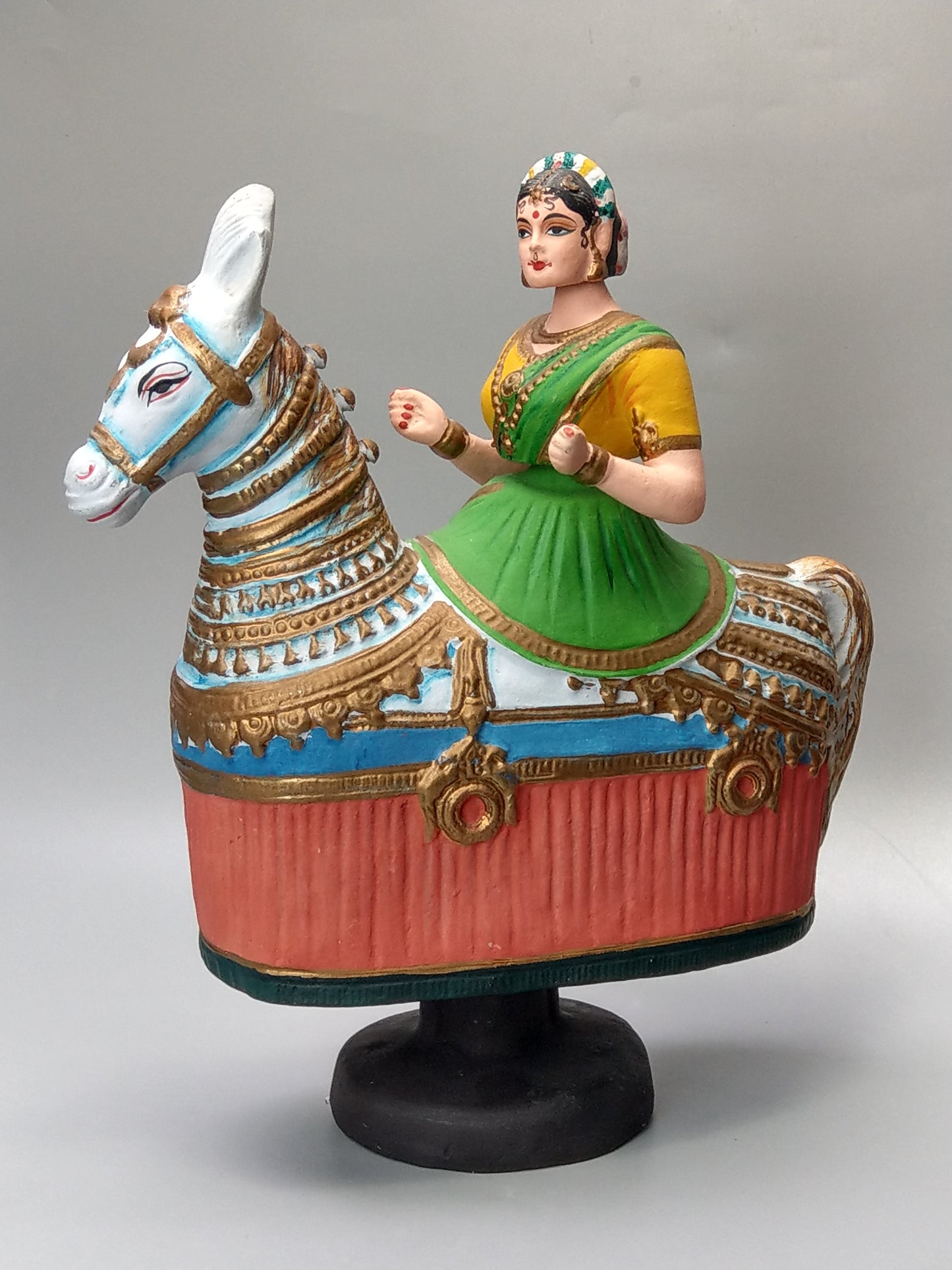 Idia Manipuri Folk Art Papier-Mâché Girl on Horseback Nodding Figure Dancing Queen