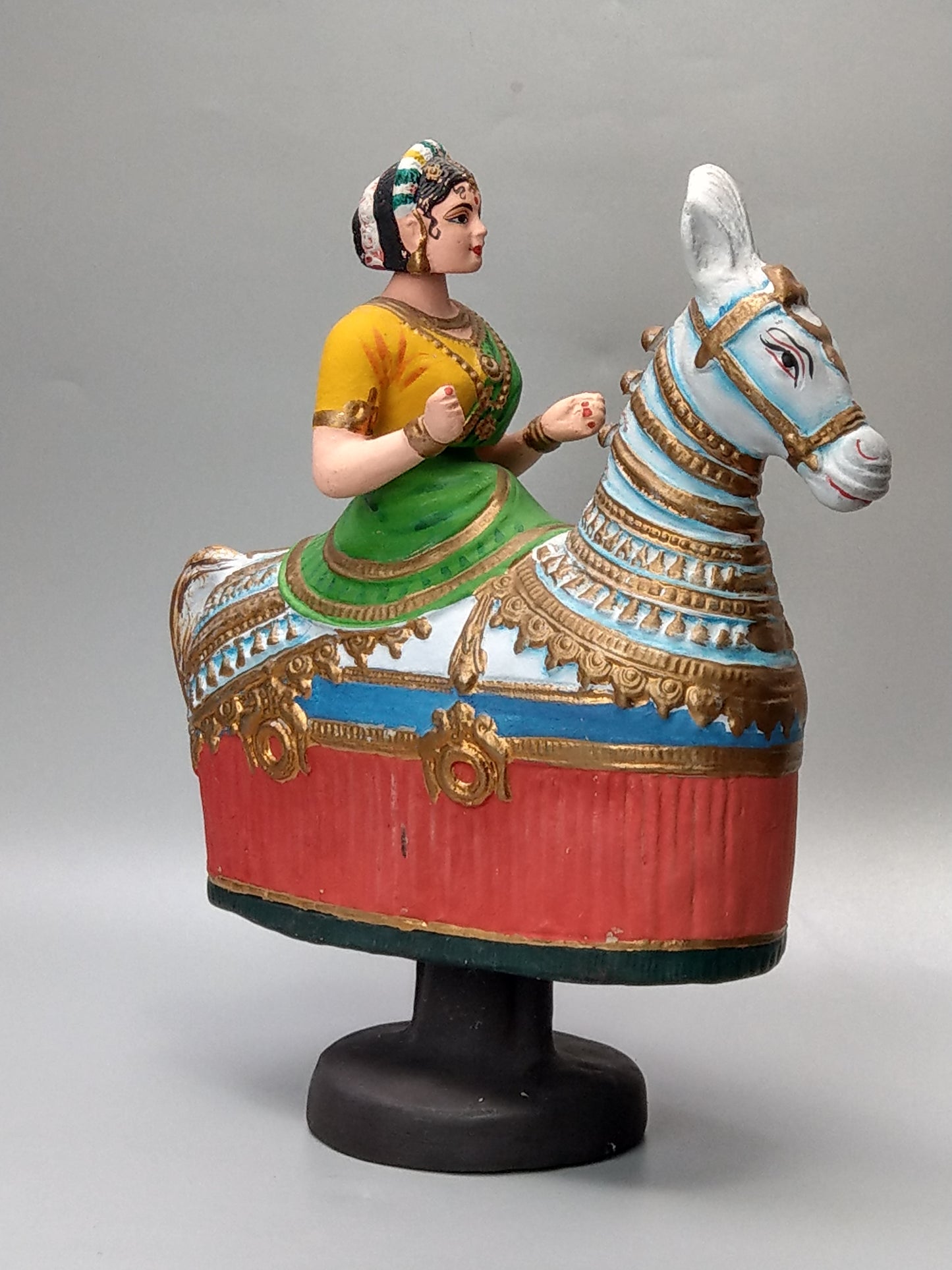 Idia Manipuri Folk Art Papier-Mâché Girl on Horseback Nodding Figure Dancing Queen