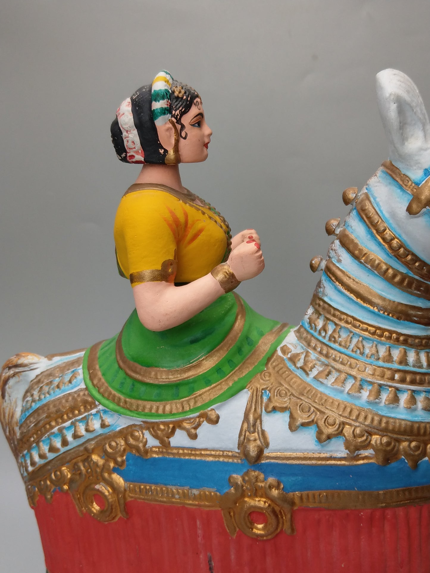 Idia Manipuri Folk Art Papier-Mâché Girl on Horseback Nodding Figure Dancing Queen