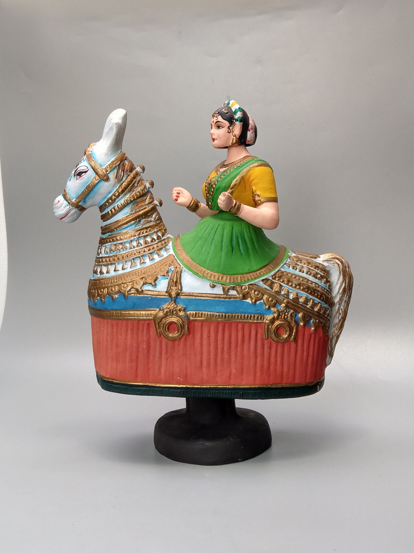 Idia Manipuri Folk Art Papier-Mâché Girl on Horseback Nodding Figure Dancing Queen