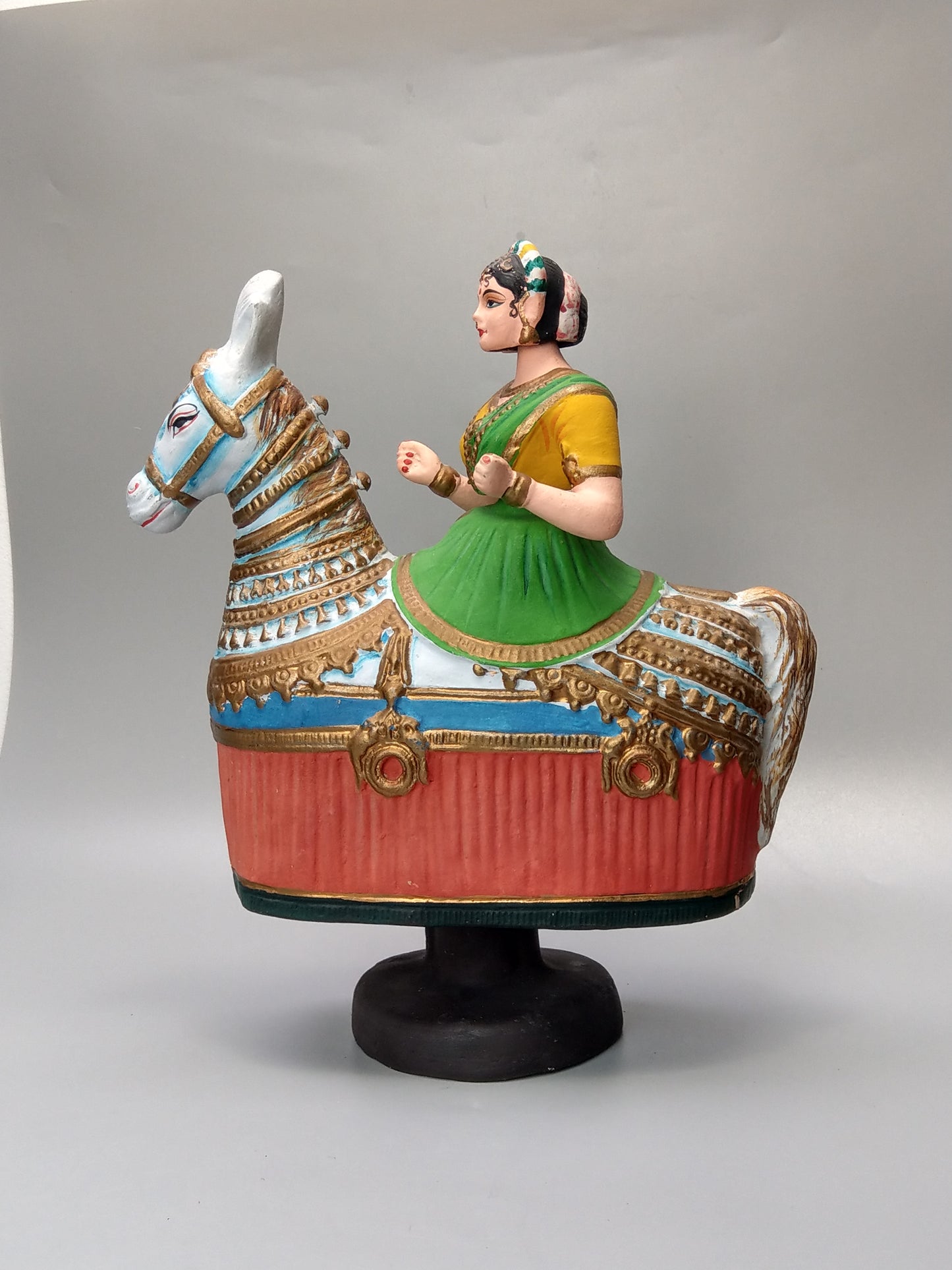 Idia Manipuri Folk Art Papier-Mâché Girl on Horseback Nodding Figure Dancing Queen