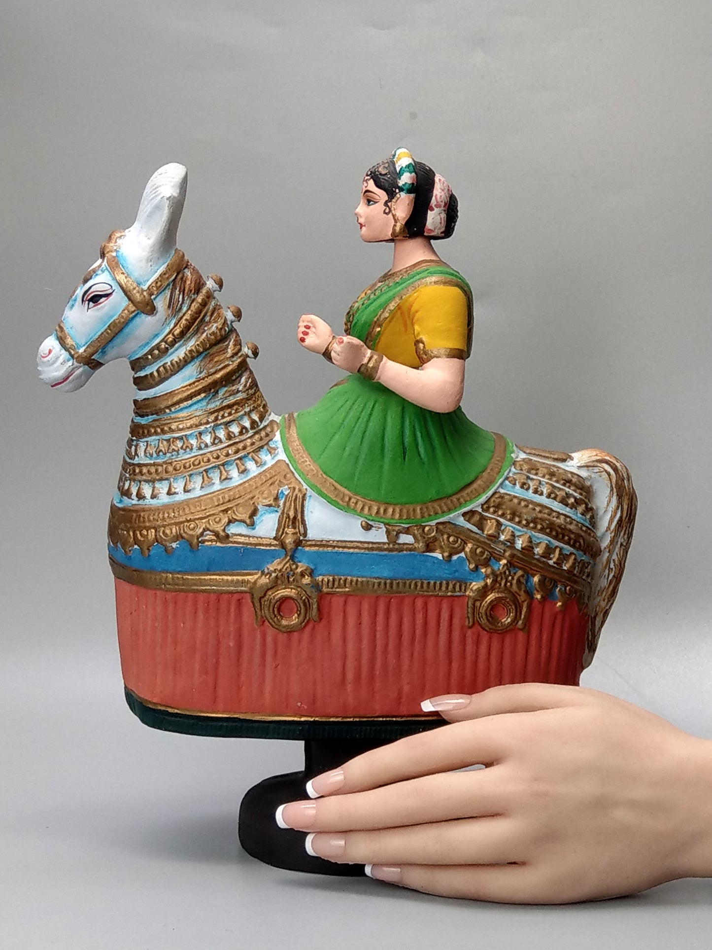 Idia Manipuri Folk Art Papier-Mâché Girl on Horseback Nodding Figure Dancing Queen