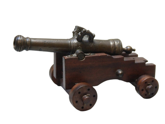 Antique Dutch Bronze Signal Cannon with Wooden Carriage, c. 1800, Maker's Mark: J.M.
