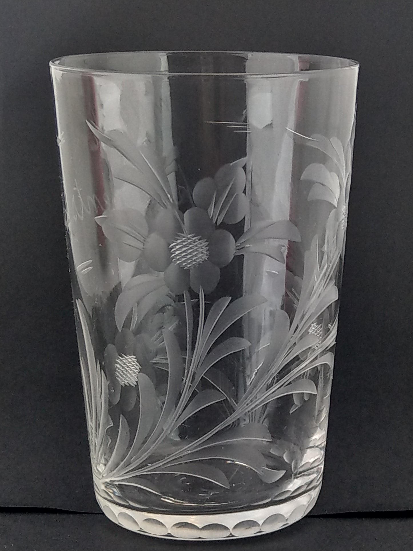 Pair of Wedding flowers etched glass beakers with Compliments for 1919