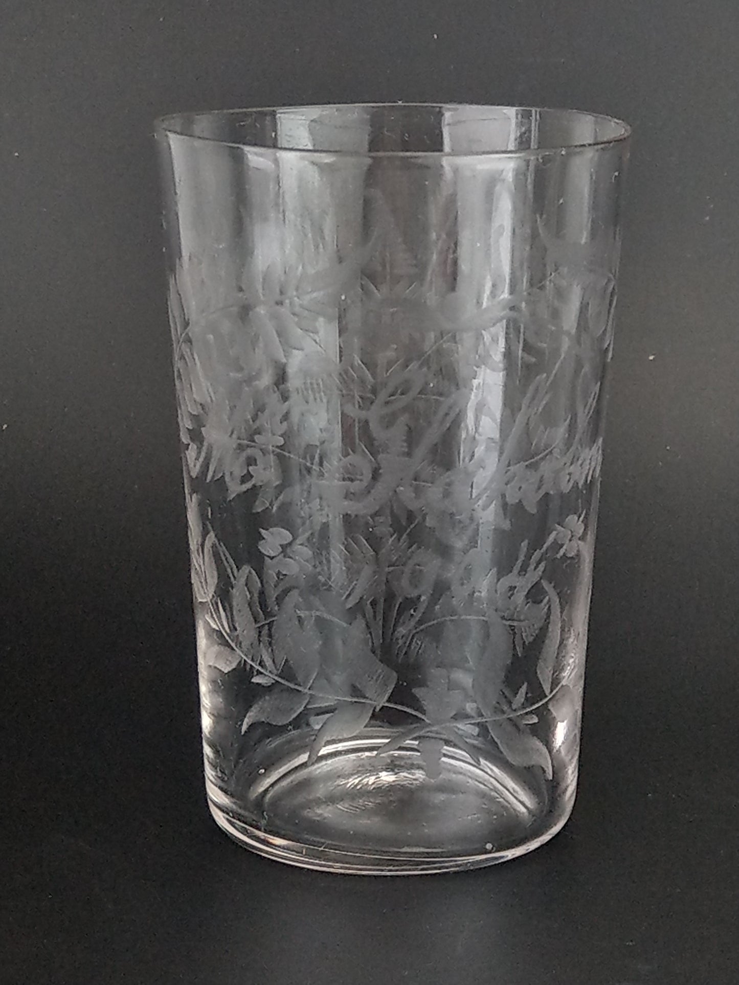 Etched Glass Beaker with Ferns Monogram Mr Kaholm 1904 Edwardian wedding gift
