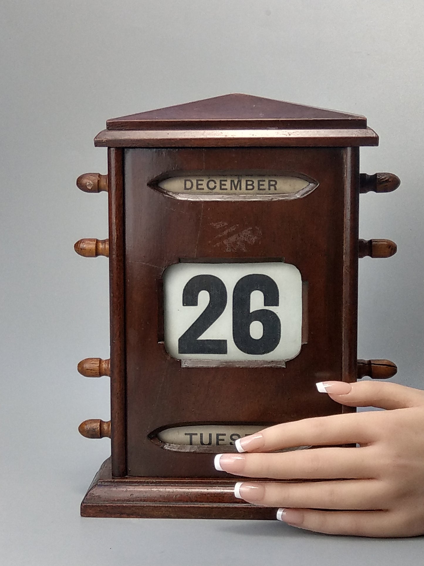 Antique Large Mahogany Perpetual Desk Calendar