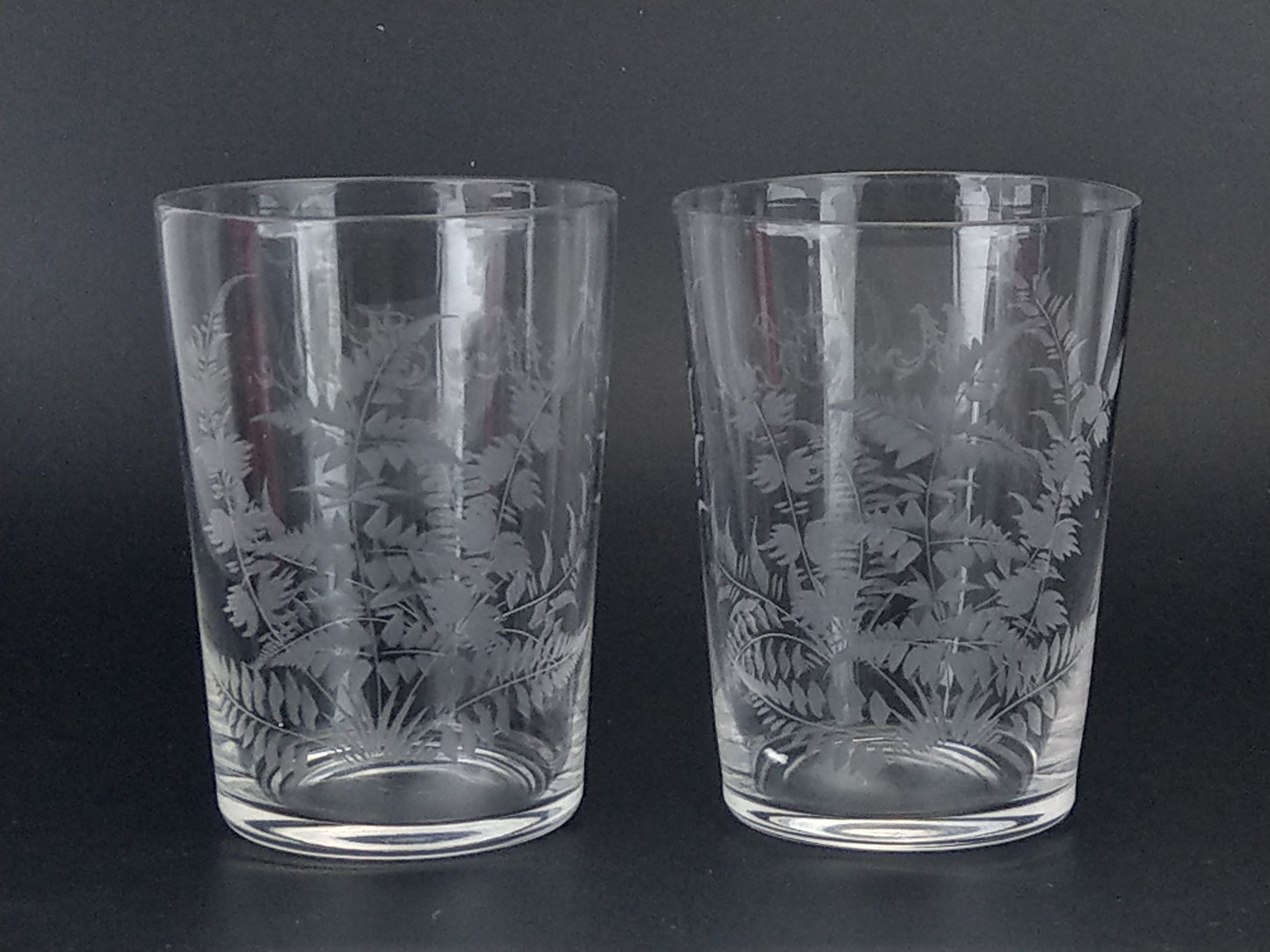 Victorian wedding etched glass beaker with Ferns Mr & Mrs Kaye